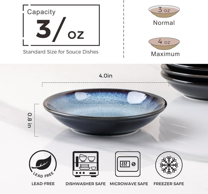 LERATIO Ceramic Soy Sauce Cups/Bowls - 6 Piece Set, Reactive Glaze Dipping Sauce Dishes for Kitchen, 3oz Small Bowls for Side Dishes, Appetizers, Snacks, Sushi, Condiment, Dishwasher Safe - Image 2